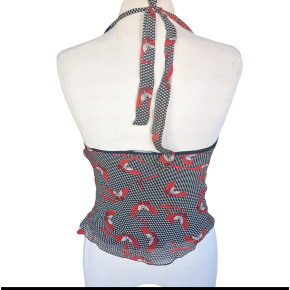 Small Bebe 100% silk cowl neck halter butterfly women's blouse #21 - Picture 3 of 6